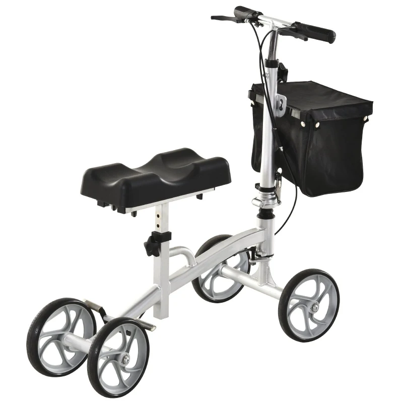 HOMCOM Déambulateur à roues - genou scooter - déambulateur avec pose-genou - guidon + pose-genou à hauteur réglable - panier rangement - freins - gris métal noir