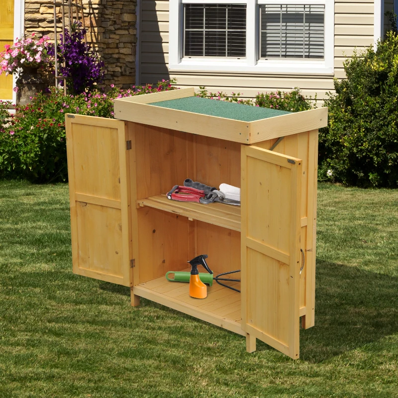 Outsunny Armoire Abri de Jardin en Bois pour Outils Toit Ouvrant 2 Étage 1 Porte à Deux Battants 74L X 43L X 88Hcm