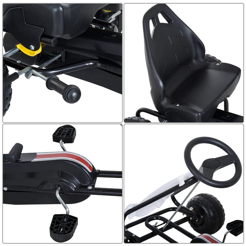 HOMCOM Vélo et véhicule pour enfants kart à pédales siège réglable frein manuel roues AR plastique acier noir blanc