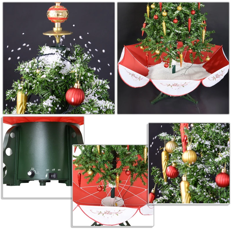 Homcom Sapin de Noël artificiel simulation chute de neige dim. Ø 95 x 140 cm décorations et guirlande LED blanc chaud inclus + effets musicaux vert