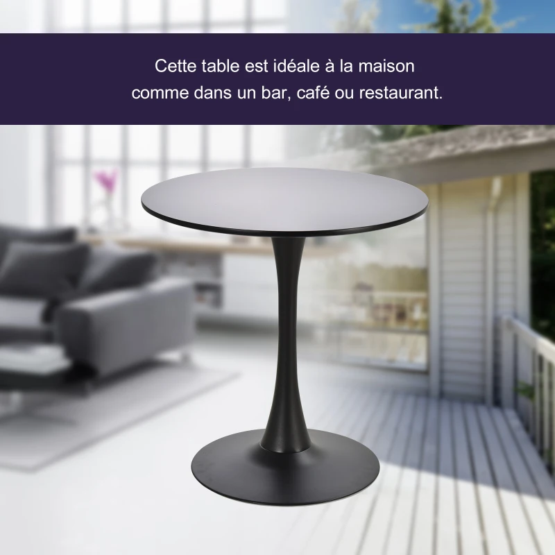 Table ronde tulipe design Ø 70 x 75H cm métal MDF noir