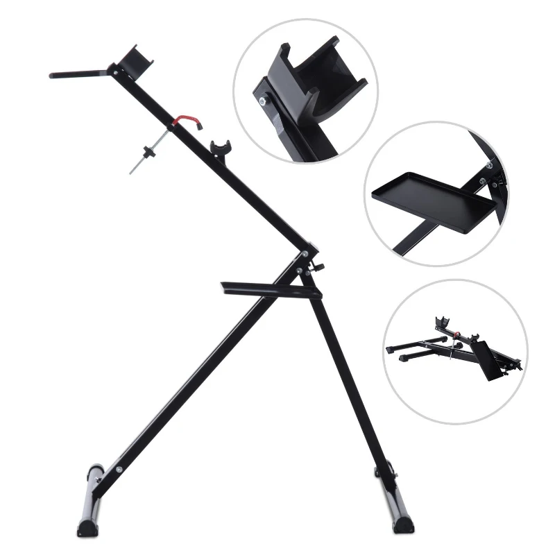 HOMCOM Pied d'Atelier pour Vélo VTT Support Stand Réparation Pliable avec Barres de Fixation et Plateau à Outil Magnétique Noir