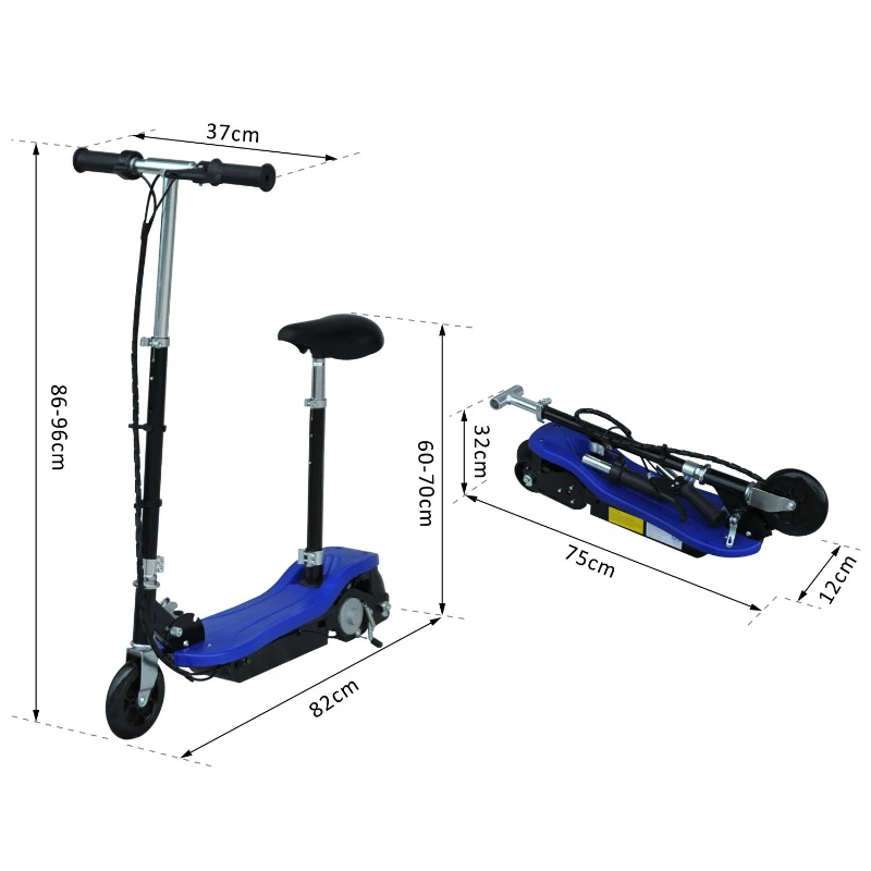 Homcom Trottinette Électrique Enfant 120 W Bleu 82 x 37 x 96 cm