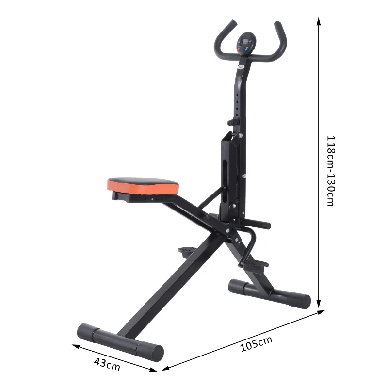 HOMCOM Appareil de Fitness Musculation Abdominaux Siège Guidon Réglable Compteur LCD 105L × 43L × 118Hcm Acier Noir