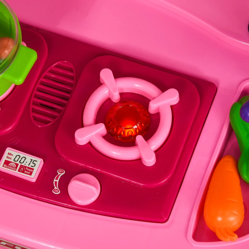 HOMCOM Cuisine pour Enfant - dinette - Jeu d'imitation Complet 51 Accessoires variés - Fonctions sonores et Lumineuses - PP ABS Rose