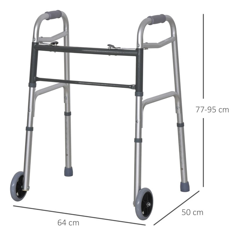 Déambulateur 2 roues pliable - hauteur réglable - alliage alu. gris