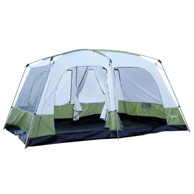Outsunny Tente de Camping Familiale 4,1 x 3,1 x 2,25 m Vert et Blanc