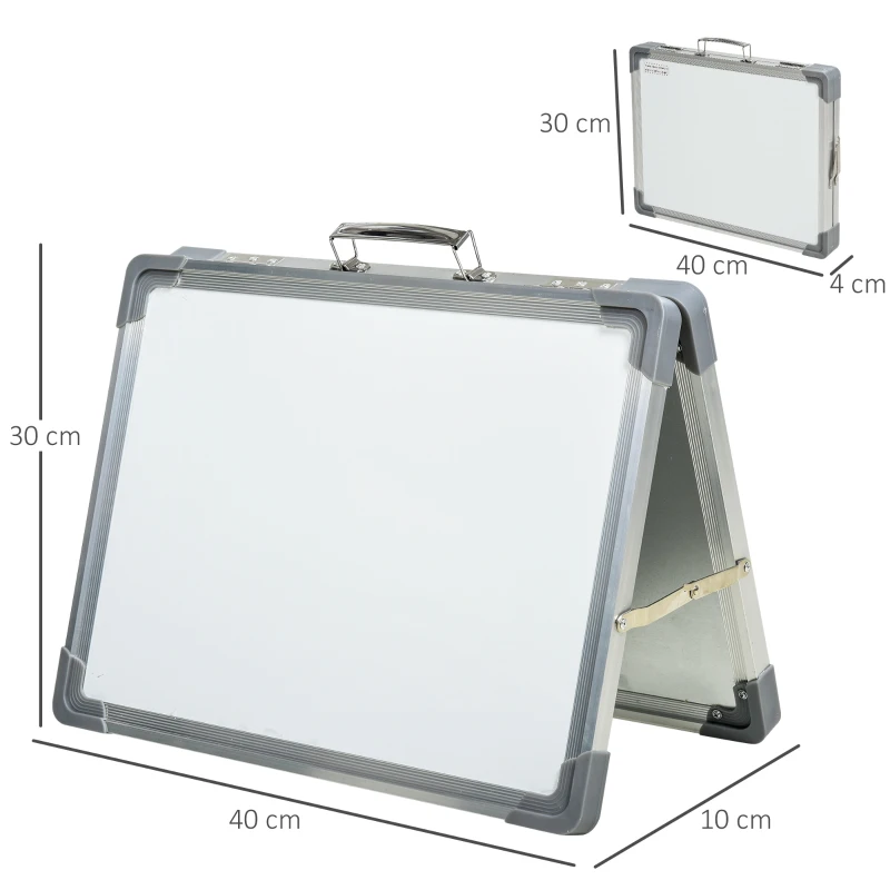 HOMCOM Bloc-notes réversible pliable avec poignée et compas - chevalet de bureau blanc effaçable & magnétique - dim. 40L x 30l cm - cadre alu.