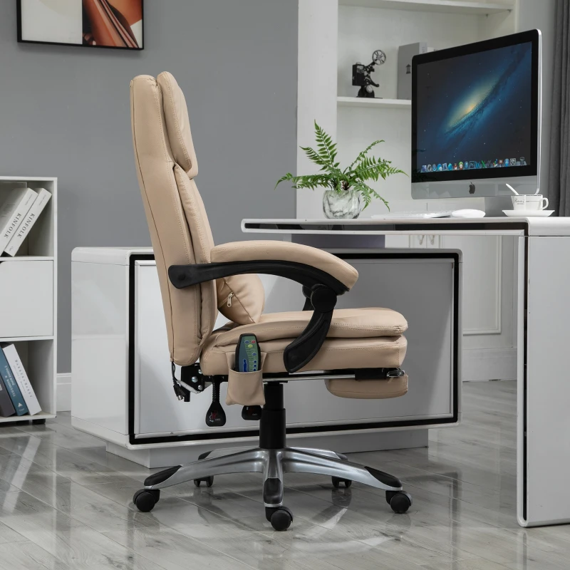 Fauteuil de bureau direction massant chauffant repose-pied intégré revêtement PU beige