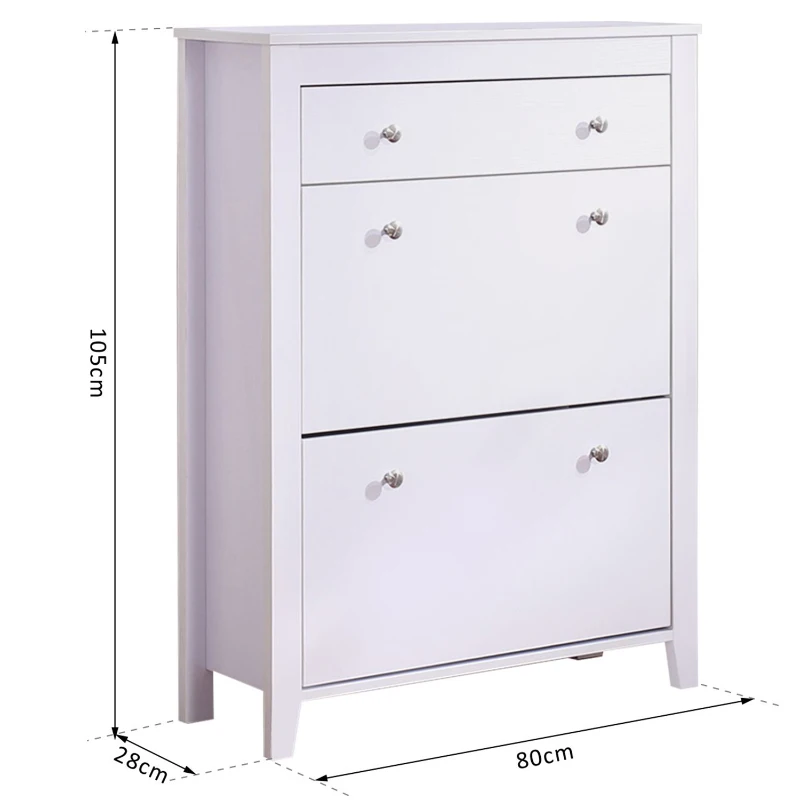 HOMCOM Armoire à chaussures meuble rangement très pratique 80L x 28l x 105H cm panneaux de particules  blanc