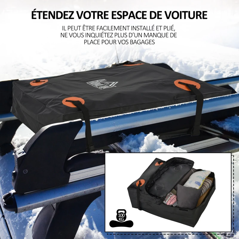 HOMCOM Sac de toit voiture pour voyage coffre de toit voiture souple 566L polyester PVC indice étanchéité 5000+ noir orange