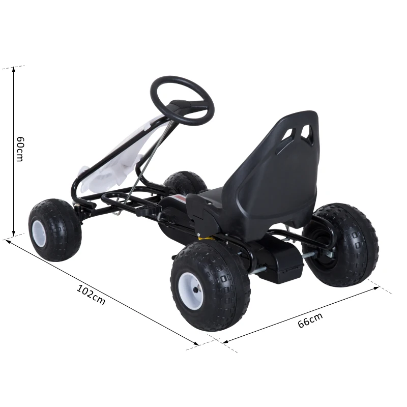 HOMCOM Vélo et véhicule pour enfants kart à pédales siège réglable frein manuel roues AR plastique acier noir blanc