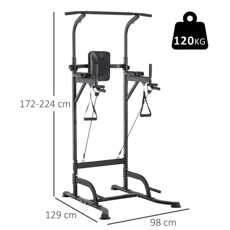 HOMCOM Station de traction musculation multifonctions chaise romaine hauteur réglable acier noir