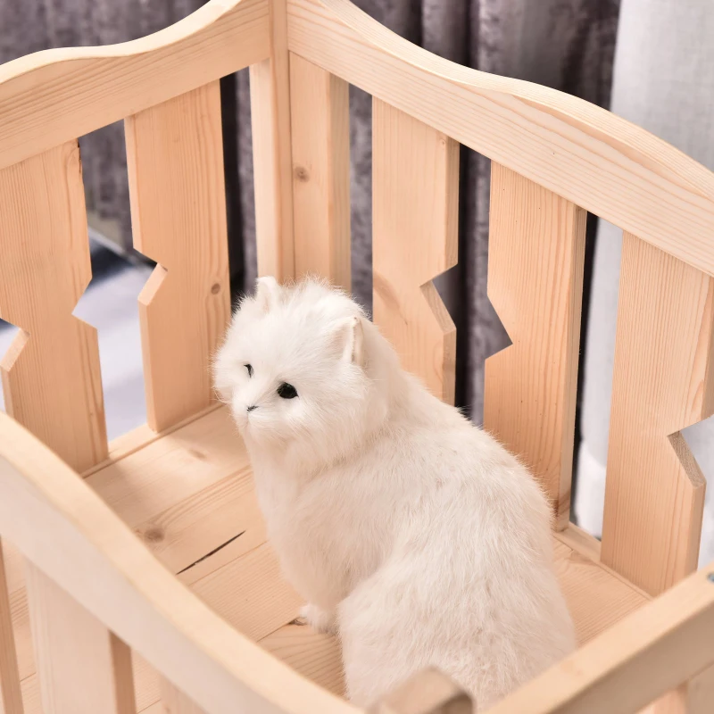 PawHut Maison lodge - niche avec terrasse et escalier pour chien chat - dim. 82L x 46l x 86H cm - bois massif de pin