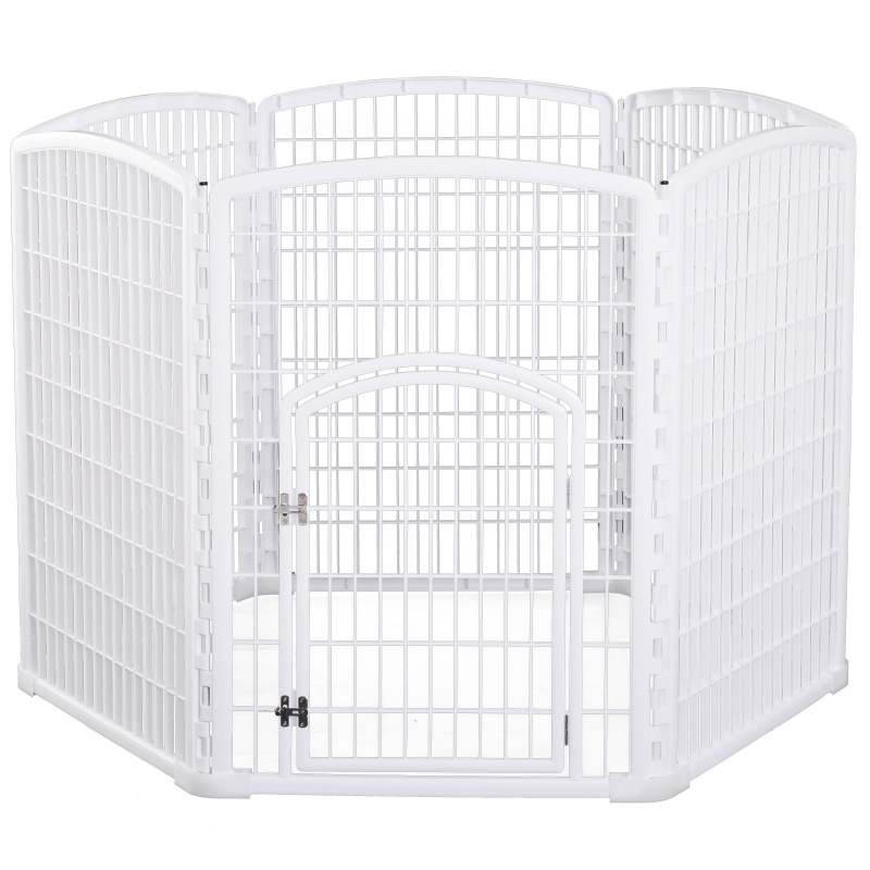 Pawhut Luxe parc enclos modulable pour chien 6 panneaux + 1 porte verrouillable plastique PP blanc