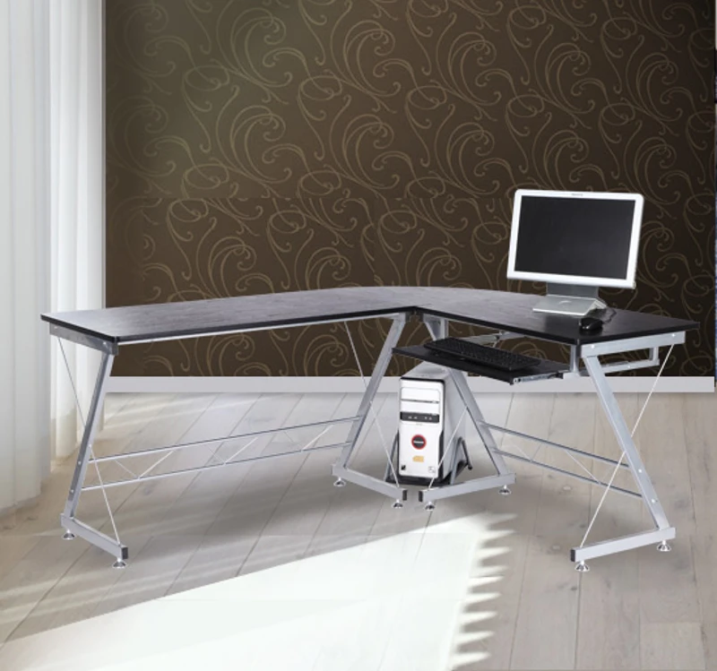 HOMCOM Bureau d'angle bureau informatique design contemporain métal MDF imitation veinage bois