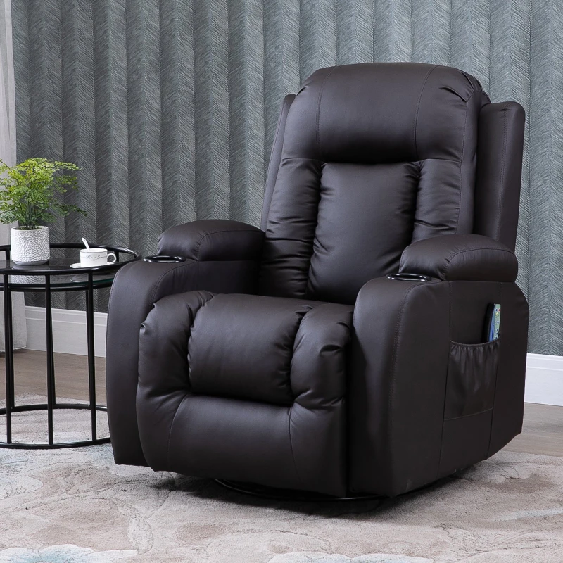 Homcom Fauteuil de massage et relaxation électrique chauffant inclinable repose-pied télécommande marron