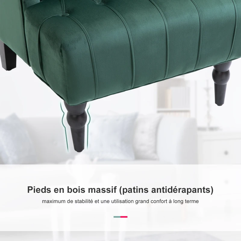 Homcom Fauteuil Chesterfield grand confort dossier assise capitonné avec boutons velours vert