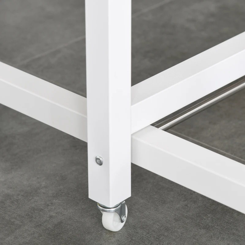 HOMCOM Table à manger 4 personnes avec rallonge 2 roulettes panneaux particules bois clair veinage blanc