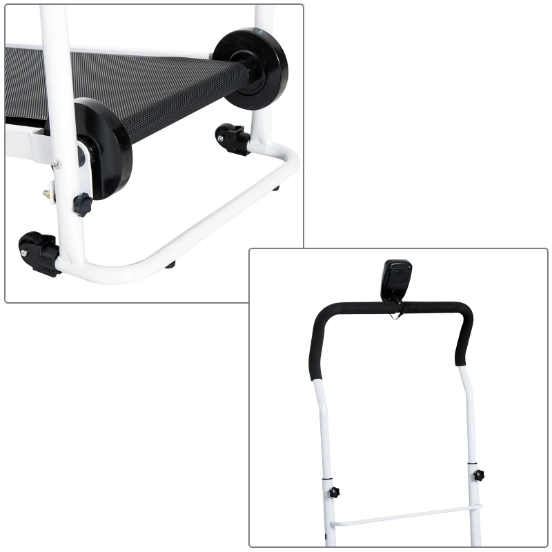 HOMCOM Tapis roulant pliable tapis de course manuel ordinateur de bord 2 modes d'inclinaisons réglable acier blanc noir