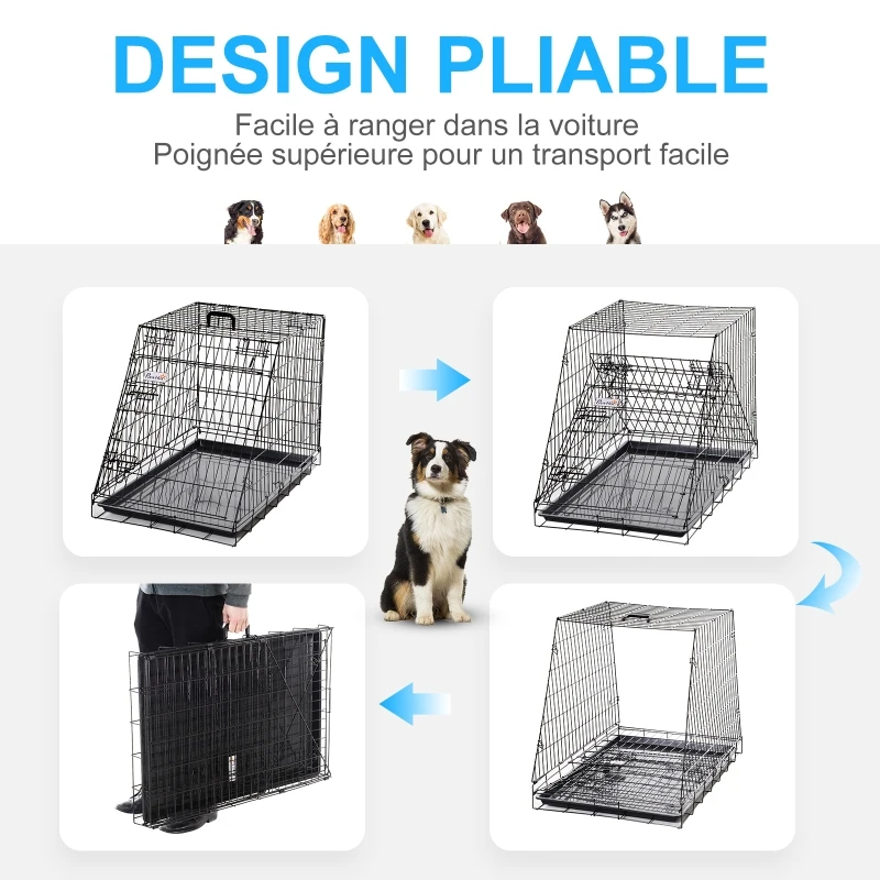 Pawhut Cage de transport pour chien taille XL dim. 93L x 58l x 65H cm métal noir