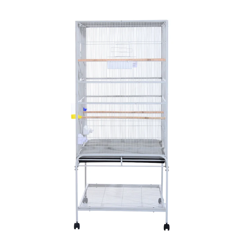 Grande volière avec mangoire suspendue grand format support amovible roues109L x 76l x176H cm argent neuf 10