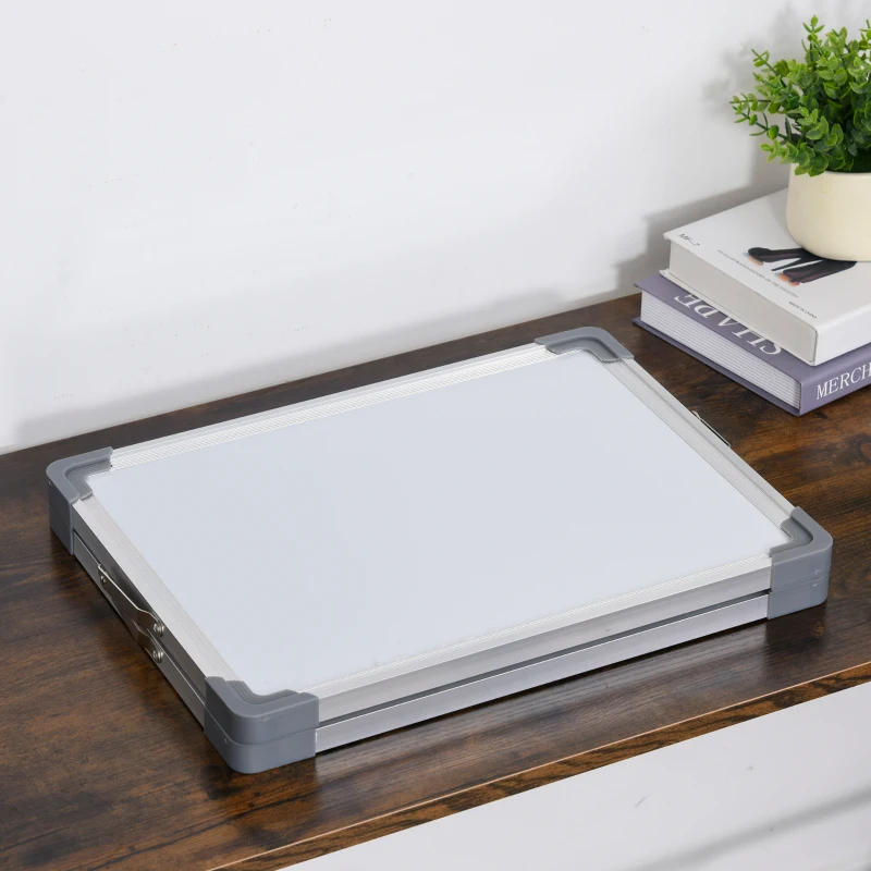 HOMCOM Bloc-notes réversible pliable avec poignée et compas - chevalet de bureau blanc effaçable & magnétique - dim. 40L x 30l cm - cadre alu.