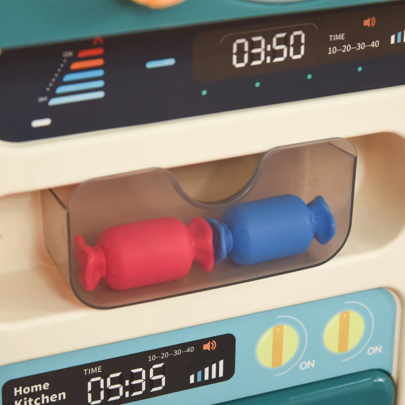 HOMCOM Cuisine pour Enfant - dinette - Jeu d'imitation Complet 113 Accessoires variés - Fonctions sonores et Lumineuses - PP ABS Beige Turquoise