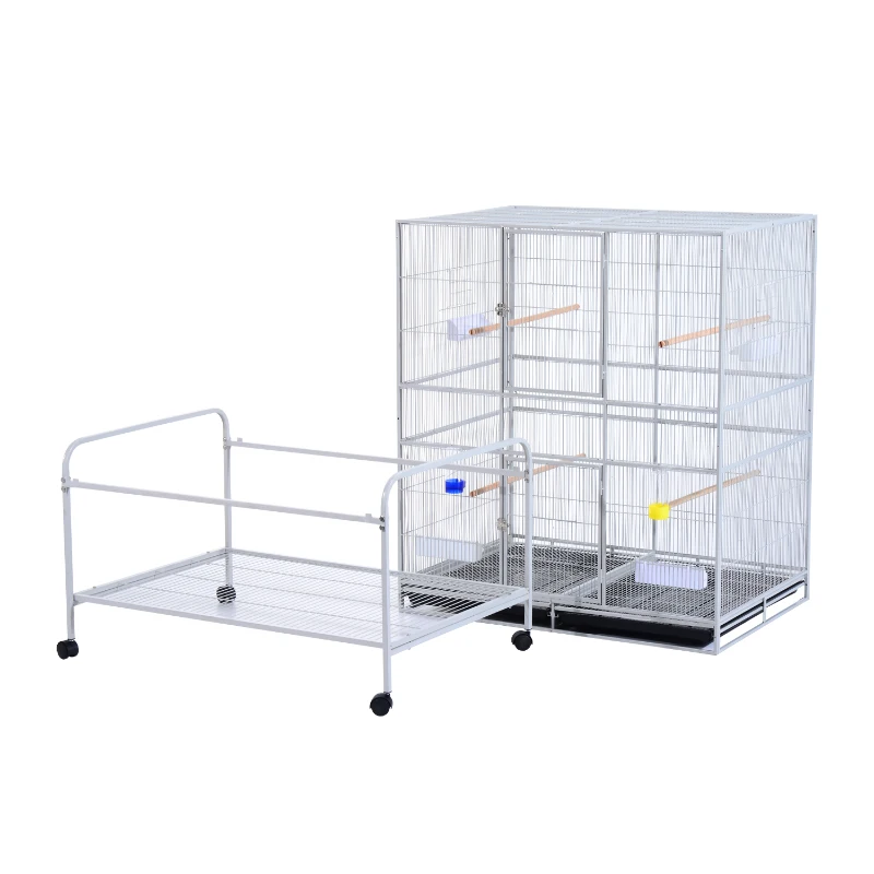 Grande volière avec mangoire suspendue grand format support amovible roues109L x 76l x176H cm argent neuf 10