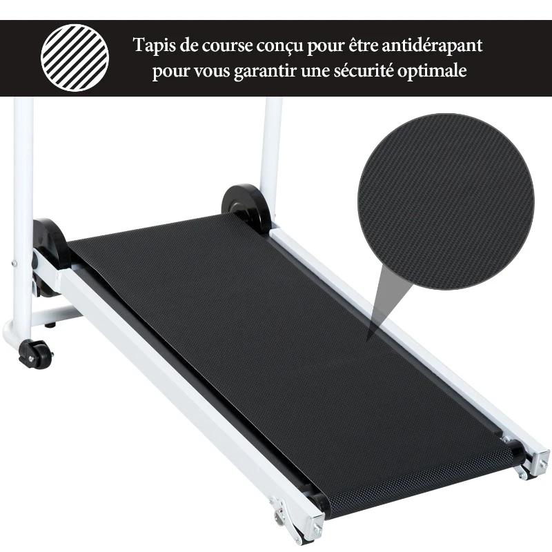 HOMCOM Tapis roulant pliable tapis de course manuel ordinateur de bord 2 modes d'inclinaisons réglable acier blanc noir