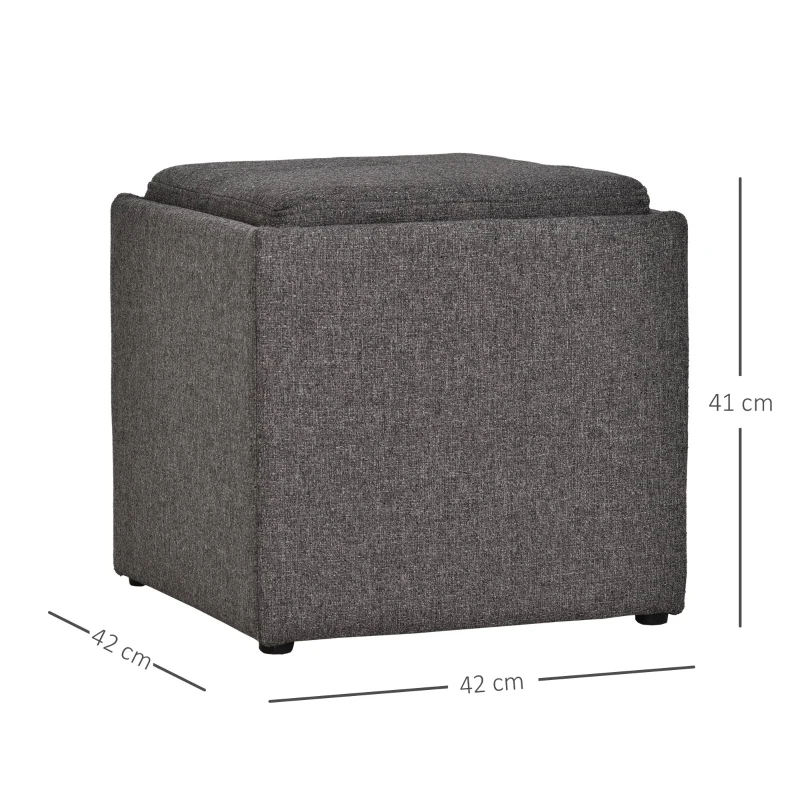 HOMCOM Pouf coffre de rangement table d'appoint 3 en 1 dim. 42L x 42l x 41H cm lin gris chiné