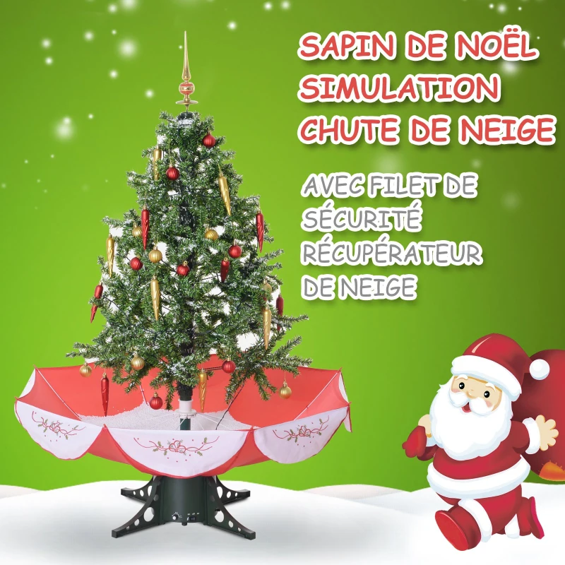 Homcom Sapin de Noël artificiel simulation chute de neige dim. Ø 95 x 140 cm décorations et guirlande LED blanc chaud inclus + effets musicaux vert