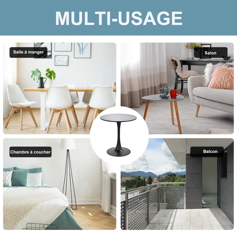 Table ronde tulipe design Ø 70 x 75H cm métal MDF noir