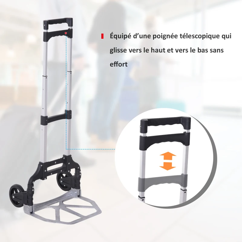 Homcom Diable pliable chariot de manutention pliant charge max. 70 Kg aluminium noir