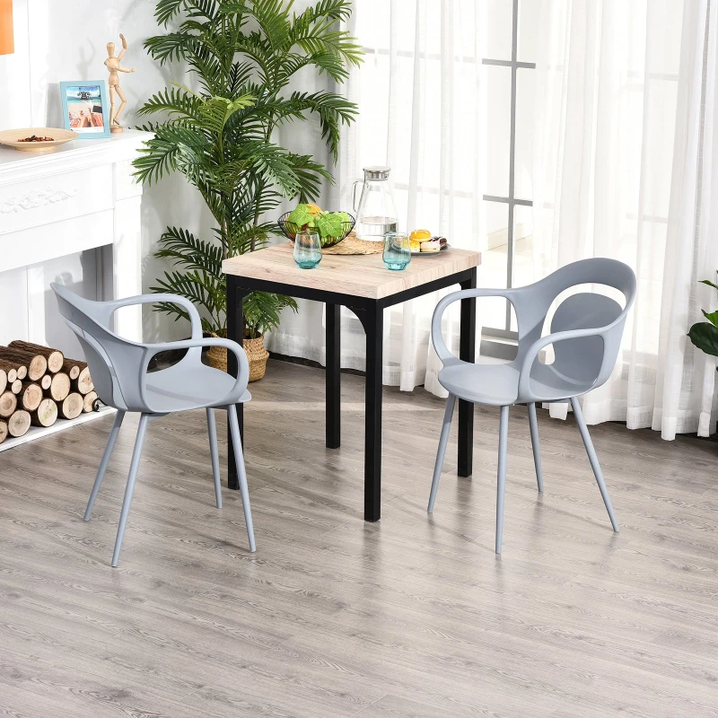 Lot de 2 chaises style néo-rétro accoudoirs coque polypropylène 4 pieds effilés métal