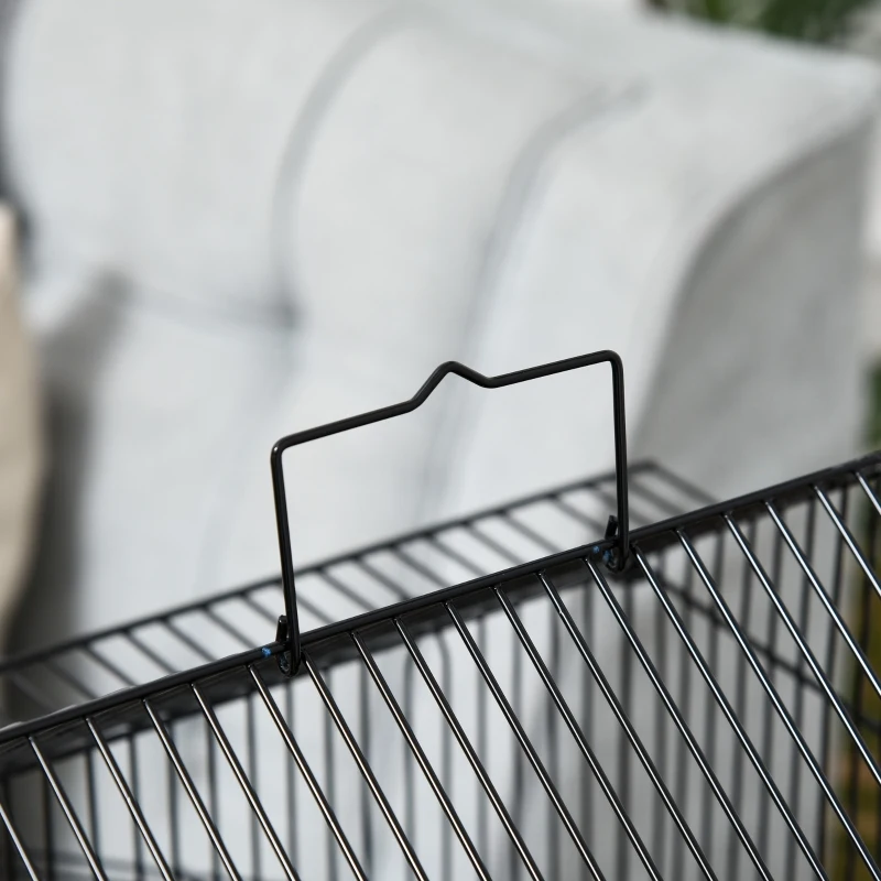 PawHut Cage à oiseaux design maison mangeoires perchoirs 3 portes plateau excrément amovible + poignée transport 51 x 40 x 67 cm noir