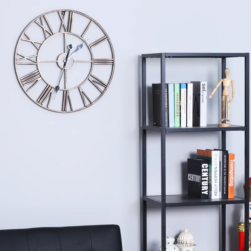 Homcom Horloge murale style vintage pendule silencieuse Ø 58,5 x 3,5H cm 2 aiguilles 12 chiffres romains métal bronze noir