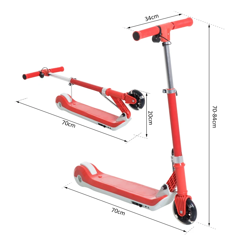 HOMCOM Trottinette électrique enfants pliable 70 W 6-8 Km/h max. hauteur guidon réglable alu rouge blanc