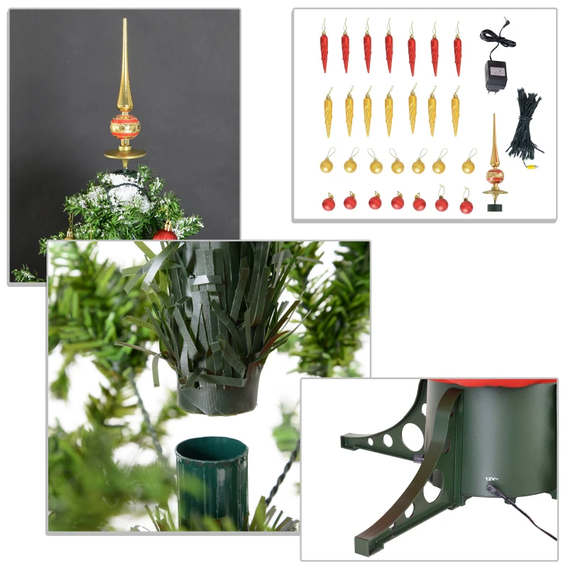 Homcom Sapin de Noël artificiel simulation chute de neige dim. Ø 95 x 140 cm décorations et guirlande LED blanc chaud inclus + effets musicaux vert