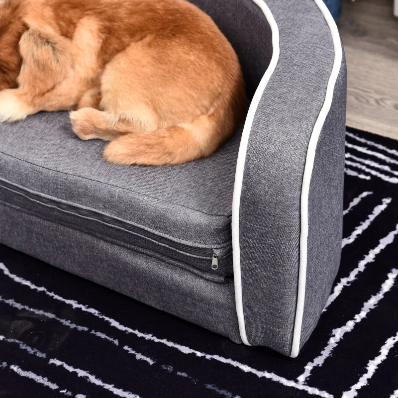 PawHut Canapé chien lit pour chien chat grand confort coussin moelleux extensible dim. 75L x 40l x 31H cm lin gris