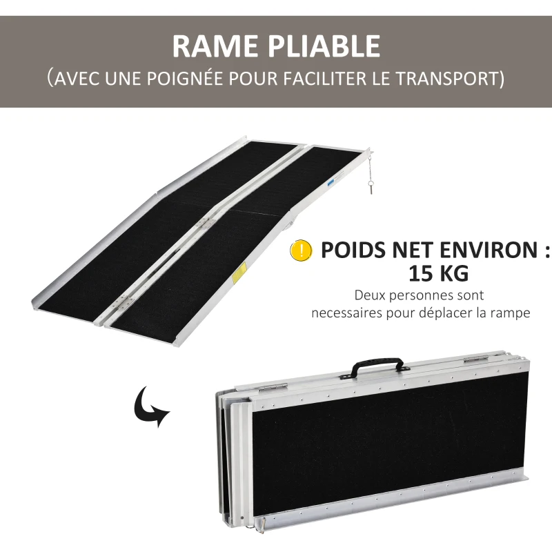 Rampe de fauteuil roulant pliable charge max. 270 Kg alu. Noir