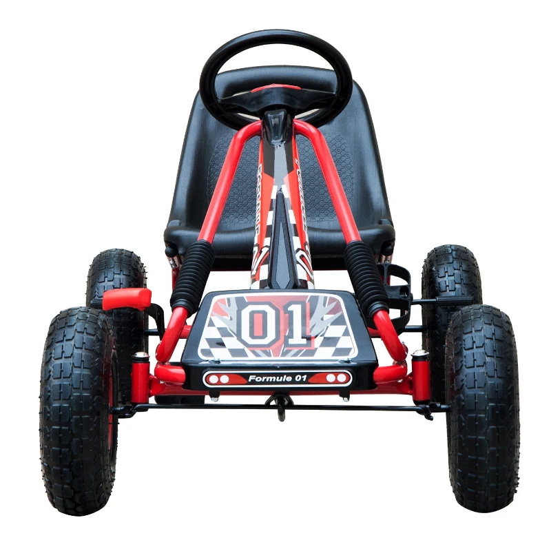 HOMCOM Vélo et véhicule pour Enfants Kart à pédales siège réglable, Roues gonflables et Frein à Main Acier Plastique Rouge et Noir