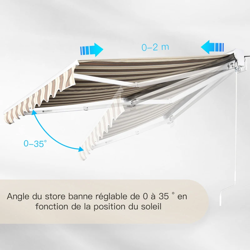 Outsunny Store banne électrique/Manuel rétractable Protection UV 50 + Aluminium Polyester imperméabilisé 2,45 x 2 (avancée) m télécommande fournie Marron Beige rayé