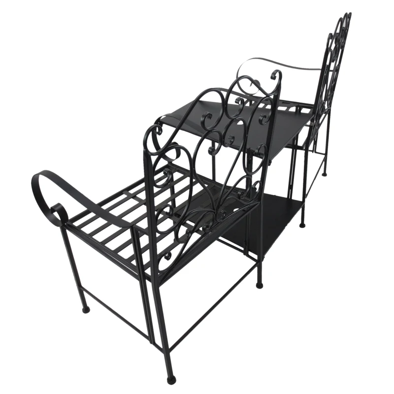 Outsunny Salon de jardin 2 pers. 3 pièces ensemble bistro style fer forgé 2 fauteuils + table basse insert parasol métal époxy anticorrosion noir