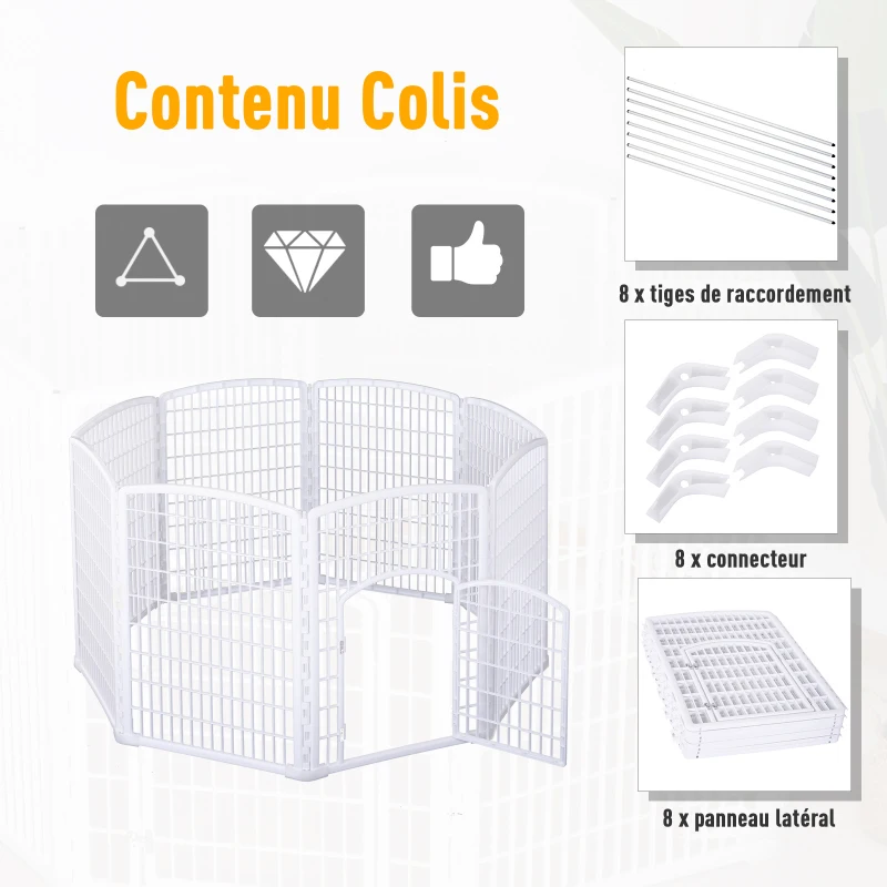 Pawhut Luxe parc enclos modulable pour chien 8 panneaux + 1 porte verrouillable plastique PP blanc