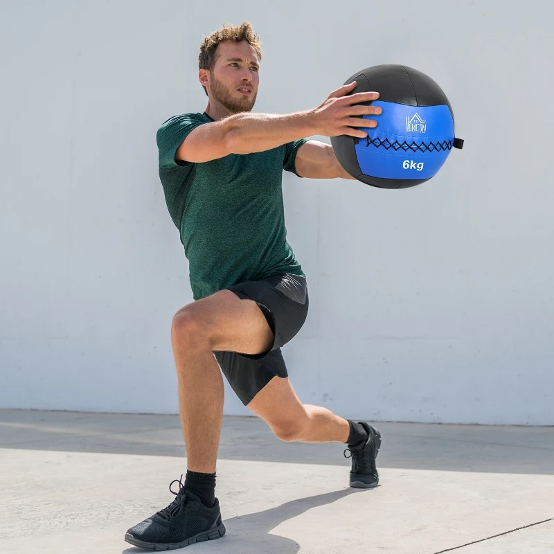 Homcom Medecine Ball en Simili Cuir Bleu 35 x 35 x 35 cm