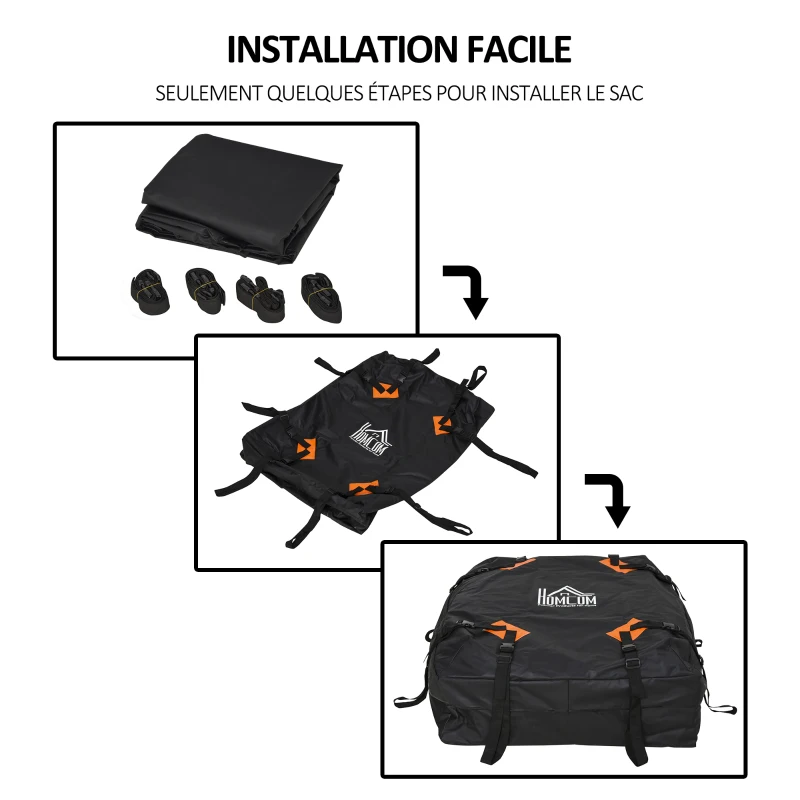 HOMCOM Sac de toit voiture pour voyage coffre de toit voiture souple 425L polyester PVC indice étanchéité 5000+ noir orange