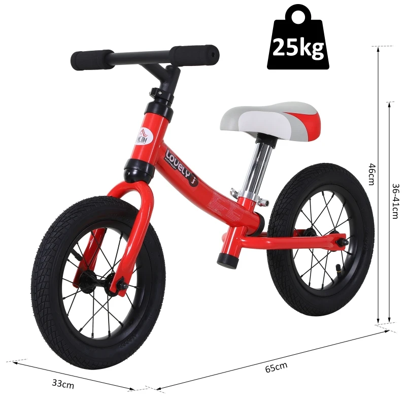 HOMCOM Draisienne enfant roues 12" hauteur selle réglable acier rouge