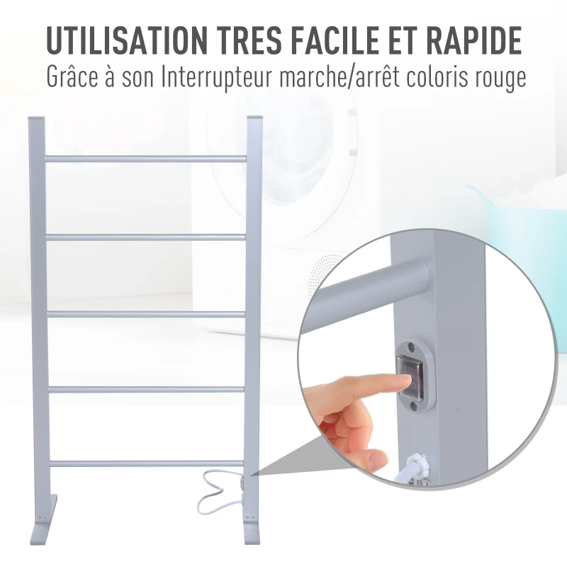 HOMCOM Séchoir à linge étendoir à linge électrique L 58 x l 39 l x H 105 cm 5 niveaux pliable aluminium argent 32