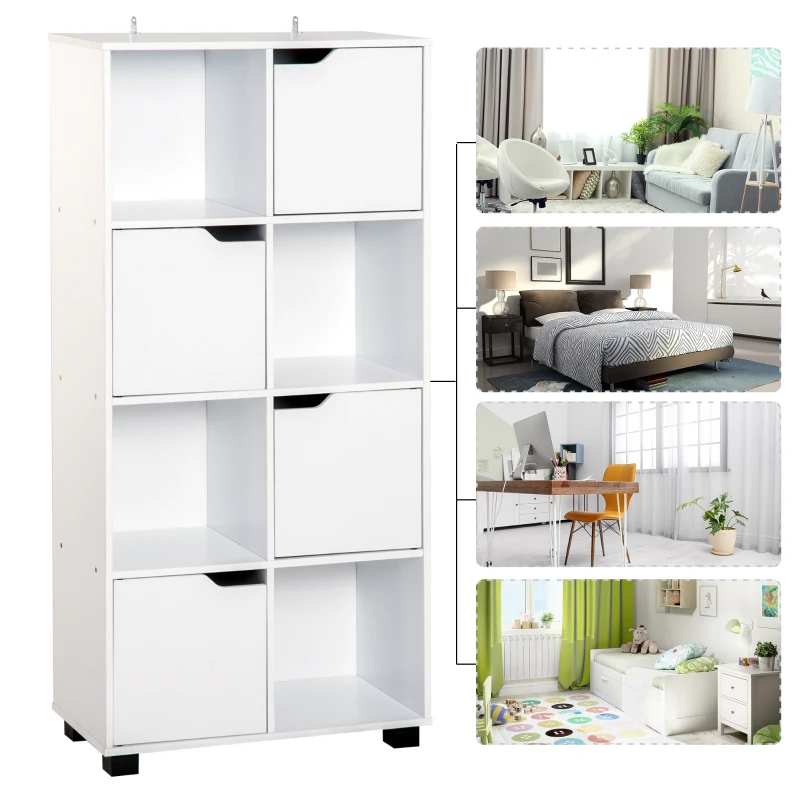 Homcom Bibliothèque avec 4 Niches et 4 Placards Blanc 60 x 30 x 122 cm